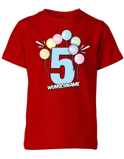 T-Shirt 5 Geburtstag Pastell Luftballons personalisiert mit Name für Junge und Mädchen