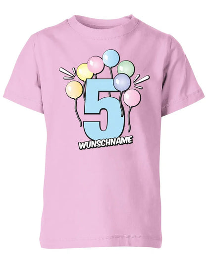 T-Shirt 5 Geburtstag Pastell Luftballons personalisiert mit Name für Junge und Mädchen