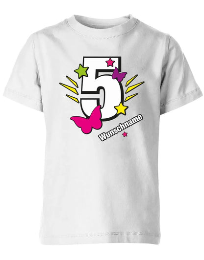 T-Shirt 5 Geburtstag Schmetterlinge und Sterne mit einer großen 5 personalisiert mit Name
