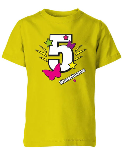 T-Shirt 5 Geburtstag Schmetterlinge und Sterne mit einer großen 5 personalisiert mit Name
