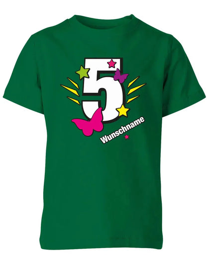 T-Shirt 5 Geburtstag Schmetterlinge und Sterne mit einer großen 5 personalisiert mit Name