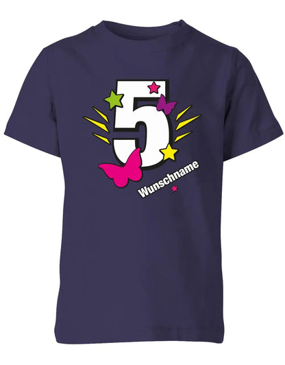 T-Shirt 5 Geburtstag Schmetterlinge und Sterne mit einer großen 5 personalisiert mit Name