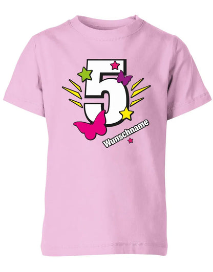 T-Shirt 5 Geburtstag Schmetterlinge und Sterne mit einer großen 5 personalisiert mit Name