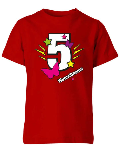T-Shirt 5 Geburtstag Schmetterlinge und Sterne mit einer großen 5 personalisiert mit Name