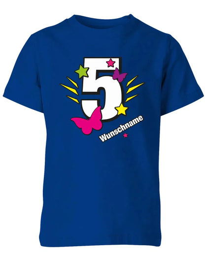 T-Shirt 5 Geburtstag Schmetterlinge und Sterne mit einer großen 5 personalisiert mit Name