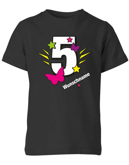 T-Shirt 5 Geburtstag Schmetterlinge und Sterne mit einer großen 5 personalisiert mit Name