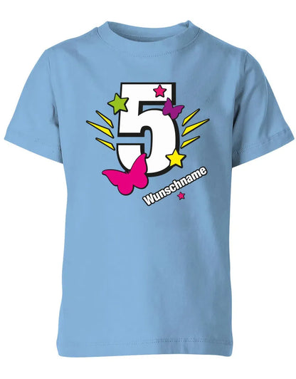 T-Shirt 5 Geburtstag Schmetterlinge und Sterne mit einer großen 5 personalisiert mit Name
