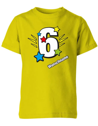 T-Shirt 6 Geburtstag Bunte Sterne mit einer großen 6 personalisiert mit Name