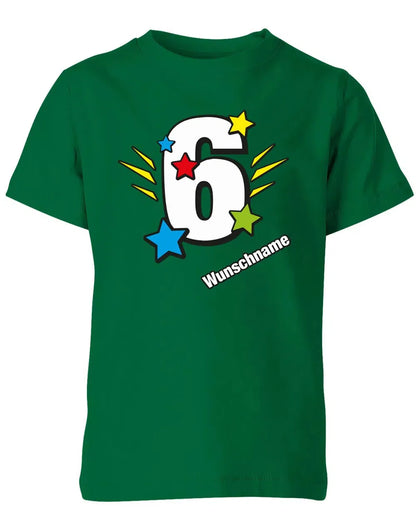 T-Shirt 6 Geburtstag Bunte Sterne mit einer großen 6 personalisiert mit Name