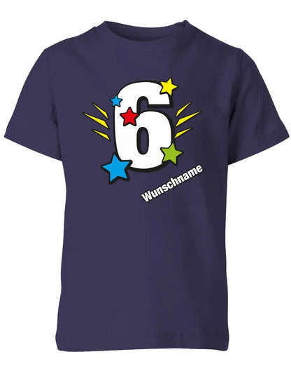T-Shirt 6 Geburtstag Bunte Sterne mit einer großen 6 personalisiert mit Name