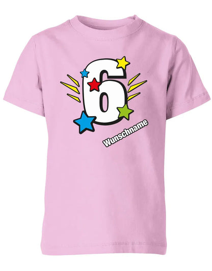 T-Shirt 6 Geburtstag Bunte Sterne mit einer großen 6 personalisiert mit Name