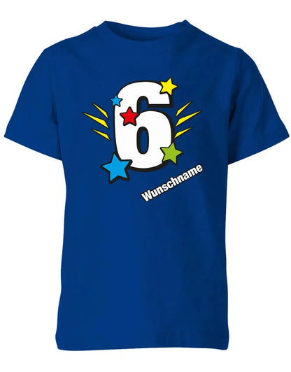 T-Shirt 6 Geburtstag Bunte Sterne mit einer großen 6 personalisiert mit Name