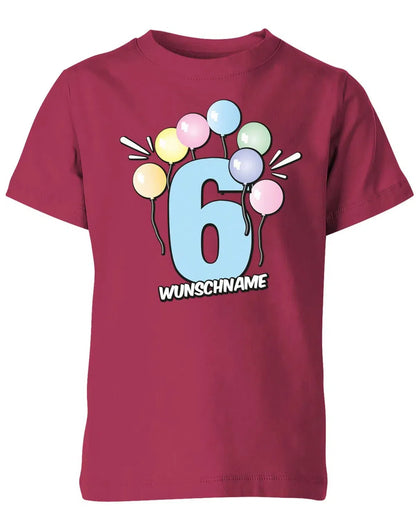 T-Shirt 6 Geburtstag Pastell Luftballons personalisiert mit Name für Junge und Mädchen