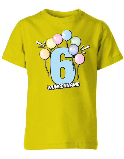 T-Shirt 6 Geburtstag Pastell Luftballons personalisiert mit Name für Junge und Mädchen