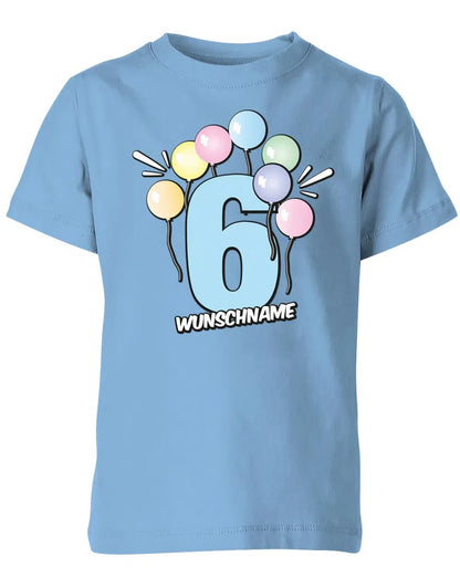 T-Shirt 6 Geburtstag Pastell Luftballons personalisiert mit Name für Junge und Mädchen