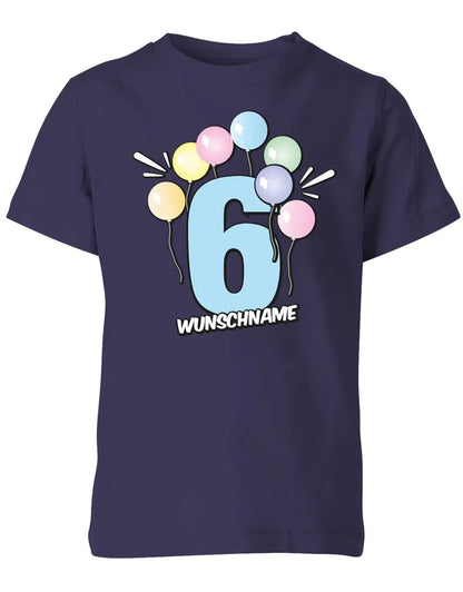 T-Shirt 6 Geburtstag Pastell Luftballons personalisiert mit Name für Junge und Mädchen