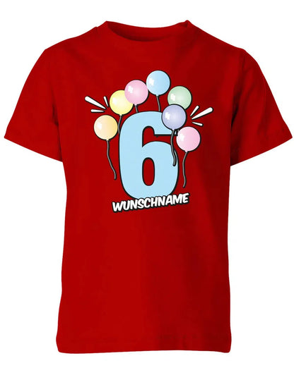 T-Shirt 6 Geburtstag Pastell Luftballons personalisiert mit Name für Junge und Mädchen