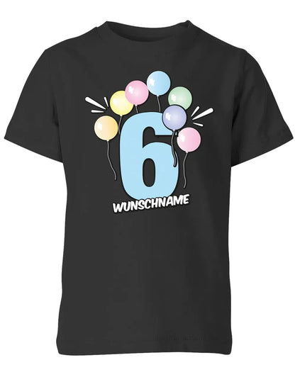 T-Shirt 6 Geburtstag Pastell Luftballons personalisiert mit Name für Junge und Mädchen