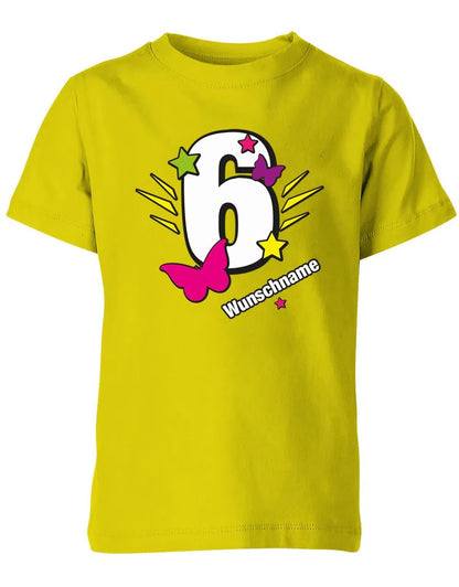T-Shirt 6 Geburtstag Schmetterlinge und Sterne mit einer großen 6 personalisiert mit Name