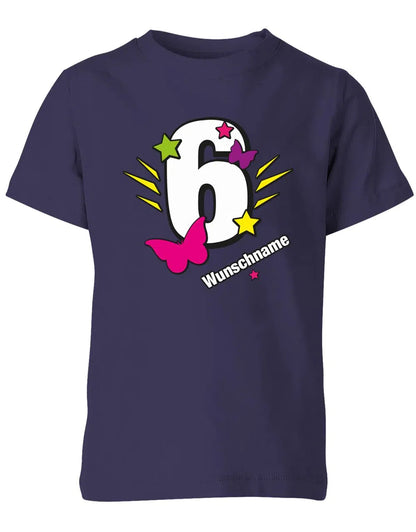 T-Shirt 6 Geburtstag Schmetterlinge und Sterne mit einer großen 6 personalisiert mit Name