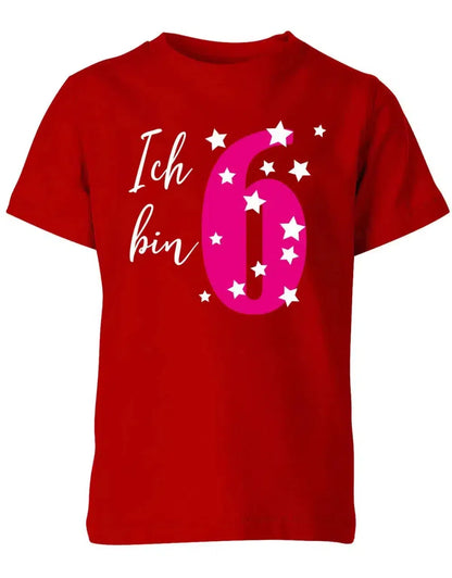T-Shirt 6 Geburtstag ich bin 6 mit Sterne verziert für Mädchen