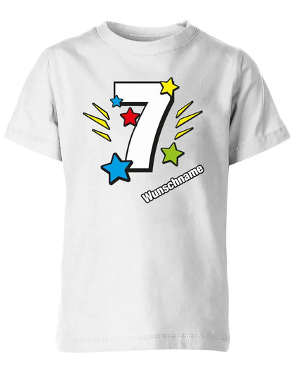 T-Shirt 7 Geburtstag Bunte Sterne mit einer großen 7 personalisiert mit Name