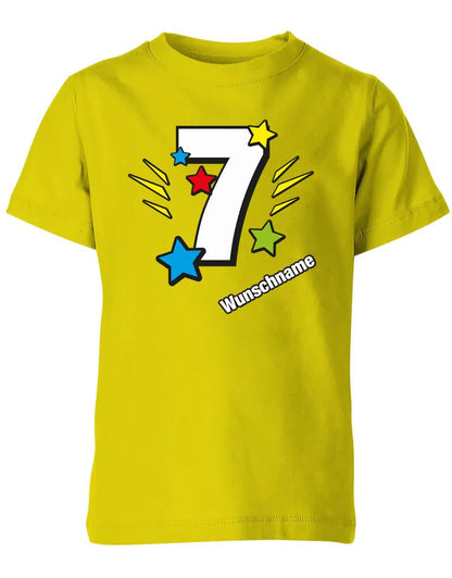 T-Shirt 7 Geburtstag Bunte Sterne mit einer großen 7 personalisiert mit Name