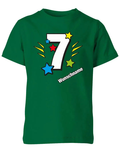 T-Shirt 7 Geburtstag Bunte Sterne mit einer großen 7 personalisiert mit Name