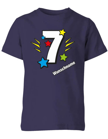 T-Shirt 7 Geburtstag Bunte Sterne mit einer großen 7 personalisiert mit Name