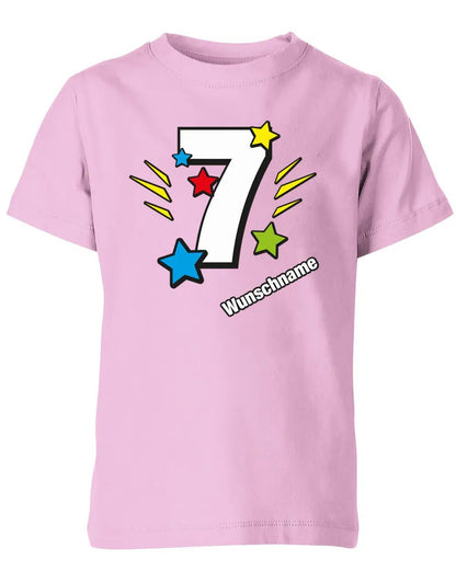 T-Shirt 7 Geburtstag Bunte Sterne mit einer großen 7 personalisiert mit Name