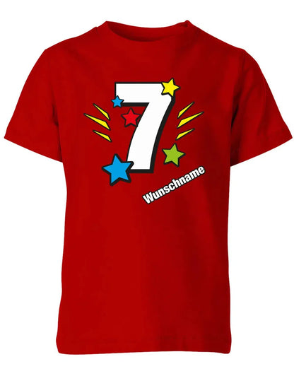 T-Shirt 7 Geburtstag Bunte Sterne mit einer großen 7 personalisiert mit Name