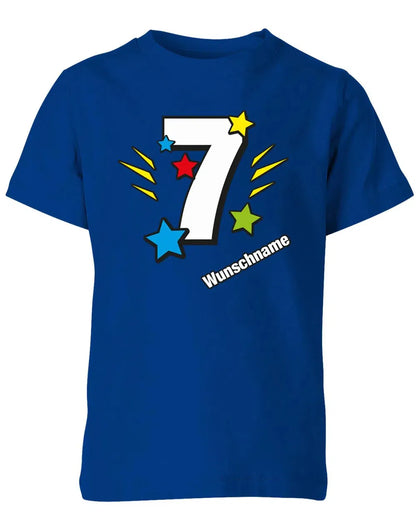 T-Shirt 7 Geburtstag Bunte Sterne mit einer großen 7 personalisiert mit Name