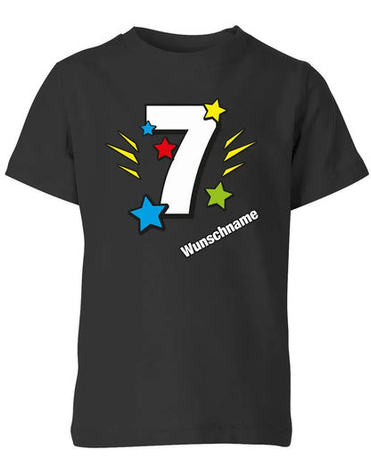 T-Shirt 7 Geburtstag Bunte Sterne mit einer großen 7 personalisiert mit Name