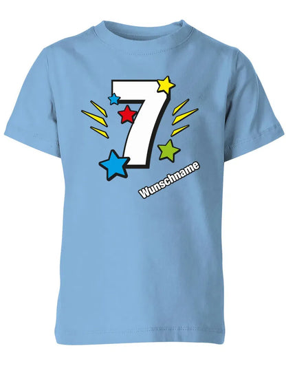 T-Shirt 7 Geburtstag Bunte Sterne mit einer großen 7 personalisiert mit Name