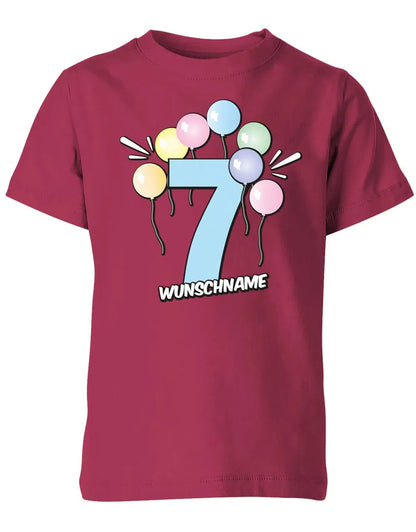 T-Shirt 7 Geburtstag Pastell Luftballons personalisiert mit Name für Junge und Mädchen