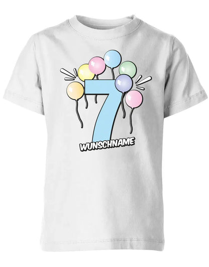 T-Shirt 7 Geburtstag Pastell Luftballons personalisiert mit Name für Junge und Mädchen