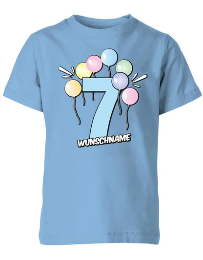 T-Shirt 7 Geburtstag Pastell Luftballons personalisiert mit Name für Junge und Mädchen