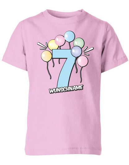 T-Shirt 7 Geburtstag Pastell Luftballons personalisiert mit Name für Junge und Mädchen