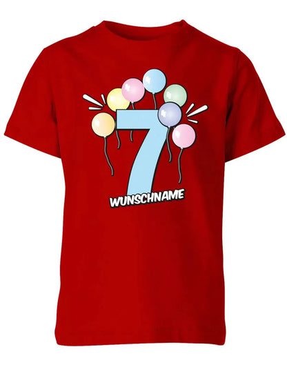 T-Shirt 7 Geburtstag Pastell Luftballons personalisiert mit Name für Junge und Mädchen