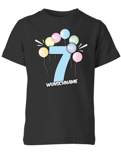 T-Shirt 7 Geburtstag Pastell Luftballons personalisiert mit Name für Junge und Mädchen