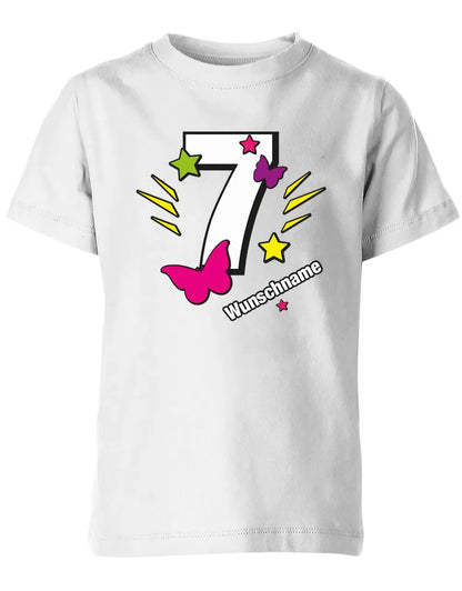 T-Shirt 7 Geburtstag Schmetterlinge und Sterne mit einer großen 7 personalisiert mit Name