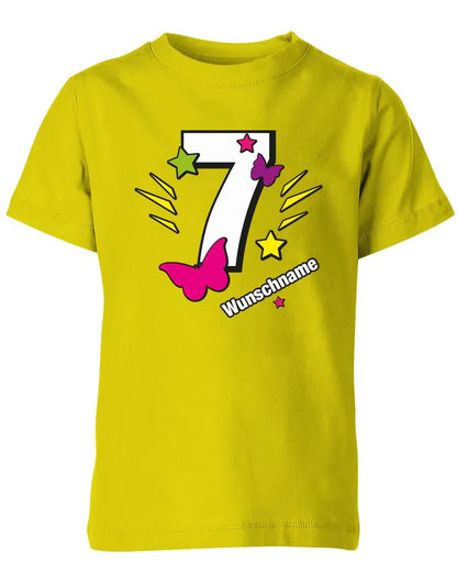 T-Shirt 7 Geburtstag Schmetterlinge und Sterne mit einer großen 7 personalisiert mit Name