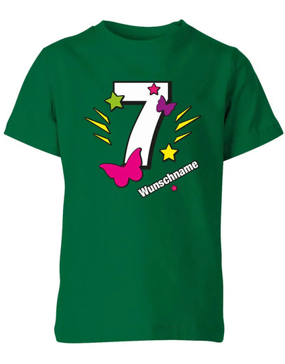 T-Shirt 7 Geburtstag Schmetterlinge und Sterne mit einer großen 7 personalisiert mit Name