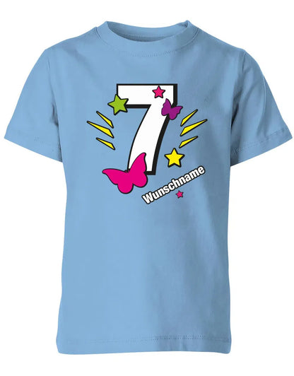 T-Shirt 7 Geburtstag Schmetterlinge und Sterne mit einer großen 7 personalisiert mit Name