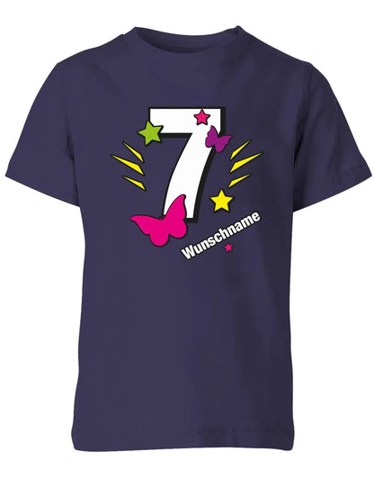 T-Shirt 7 Geburtstag Schmetterlinge und Sterne mit einer großen 7 personalisiert mit Name