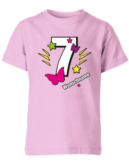 T-Shirt 7 Geburtstag Schmetterlinge und Sterne mit einer großen 7 personalisiert mit Name