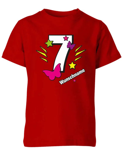 T-Shirt 7 Geburtstag Schmetterlinge und Sterne mit einer großen 7 personalisiert mit Name