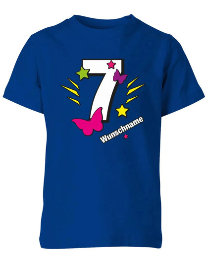 T-Shirt 7 Geburtstag Schmetterlinge und Sterne mit einer großen 7 personalisiert mit Name