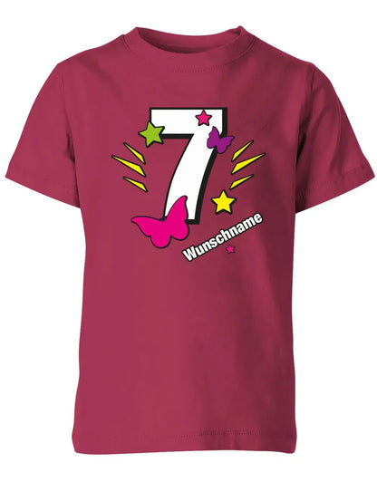 T-Shirt 7 Geburtstag Schmetterlinge und Sterne mit einer großen 7 personalisiert mit Name