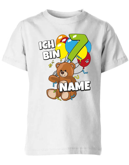 T-Shirt 7 Geburtstag ich bin 7 Teddybär mit 7 Luftballons und Name